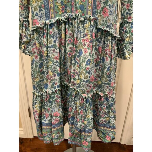 SEA LUSTRE Blue & Multicolor Floral Ruffled 3/4 Sleeve Dress, Size S/M - Picture 4 of 9